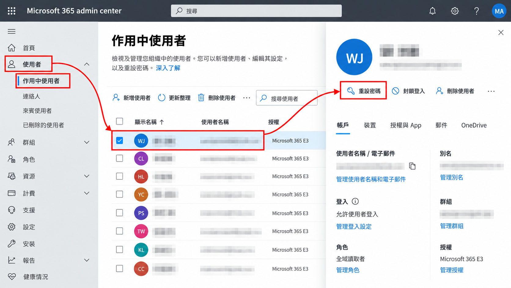 Microsoft 365重設密碼流程示意